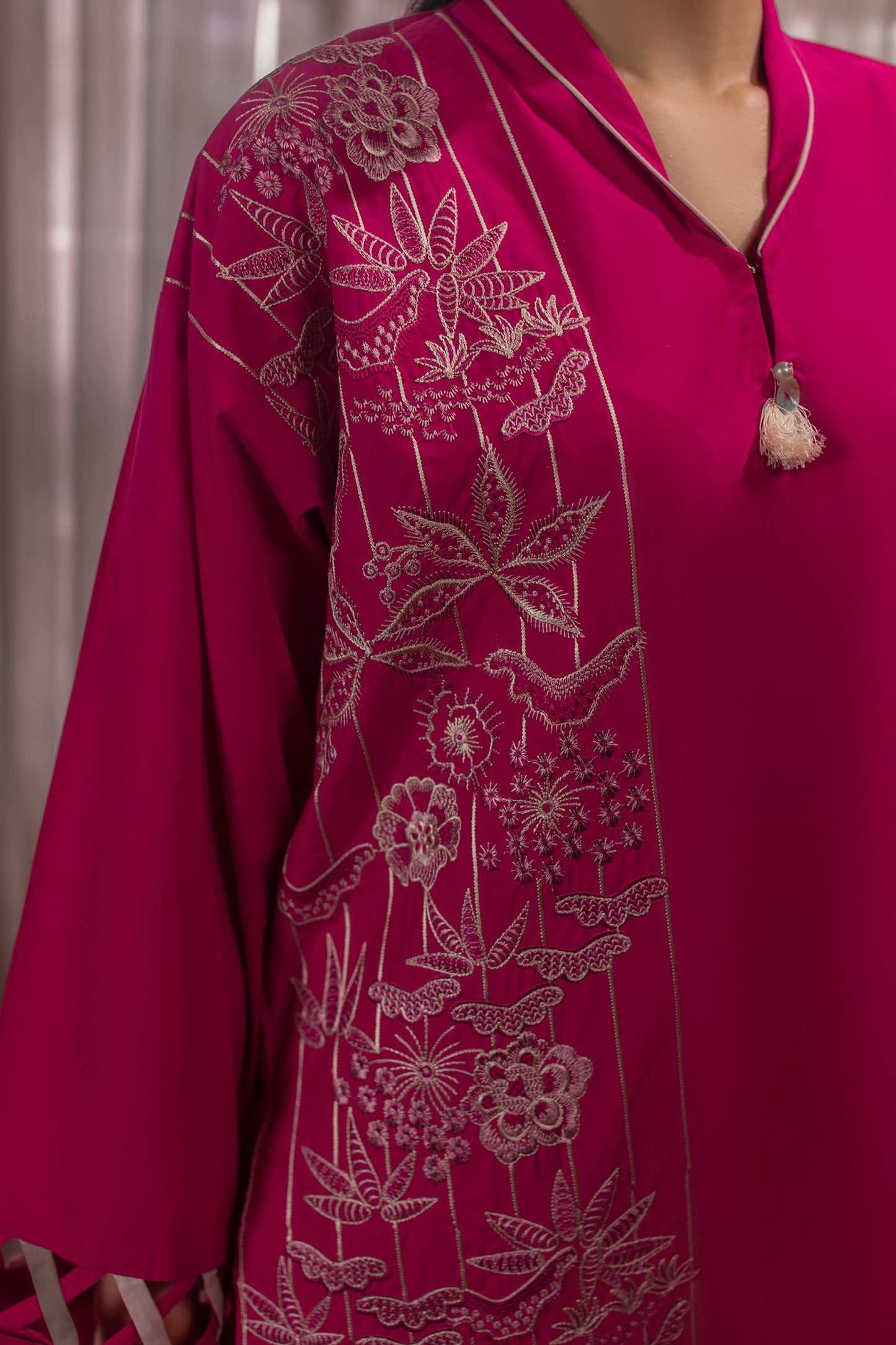 Bright Pink Embroidered Cambric Cotton Suit – view 5