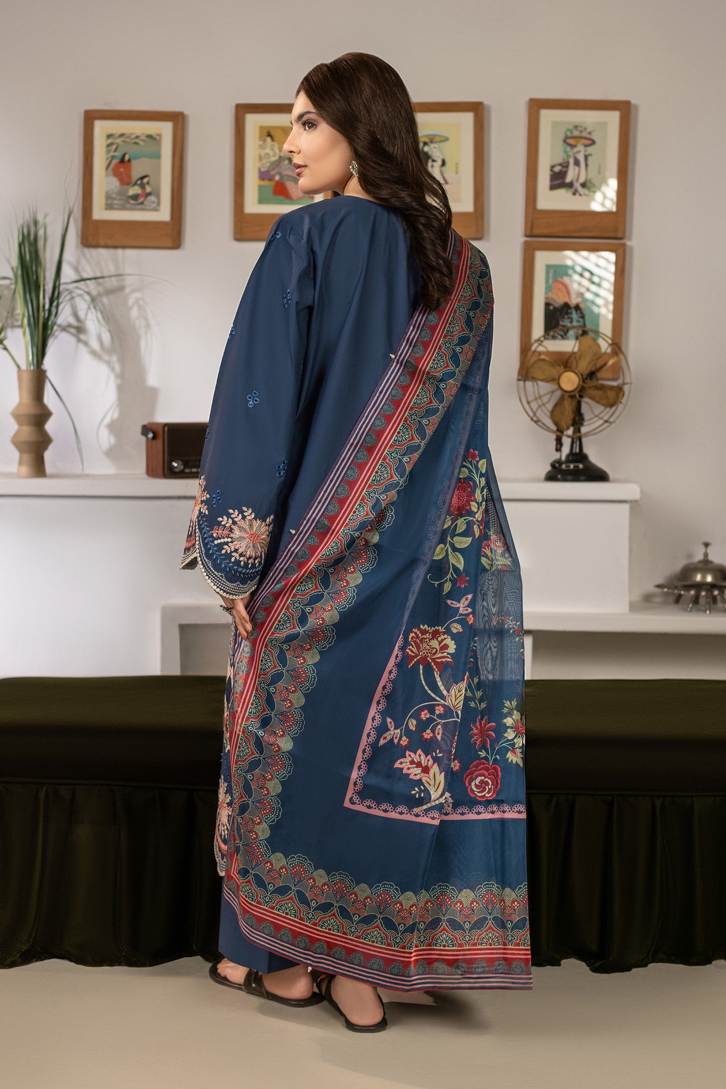 Deep Blue Embroidered Cambric Cotton Suit – view 5