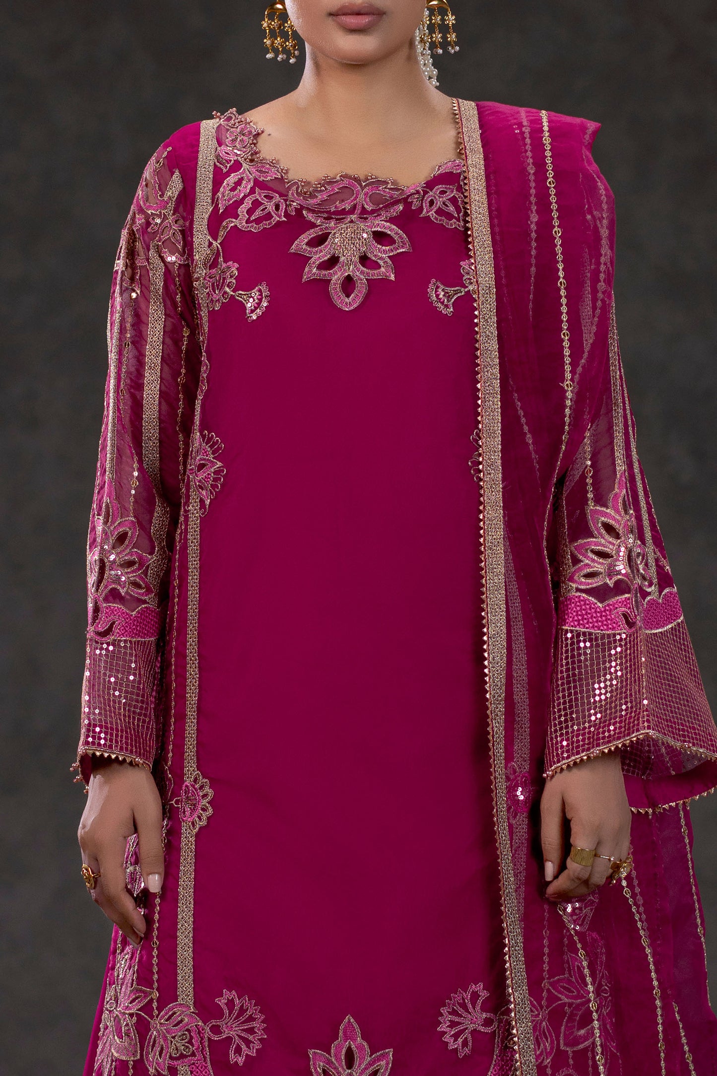 Fuchsia Embroidered Organza Suit – view 5