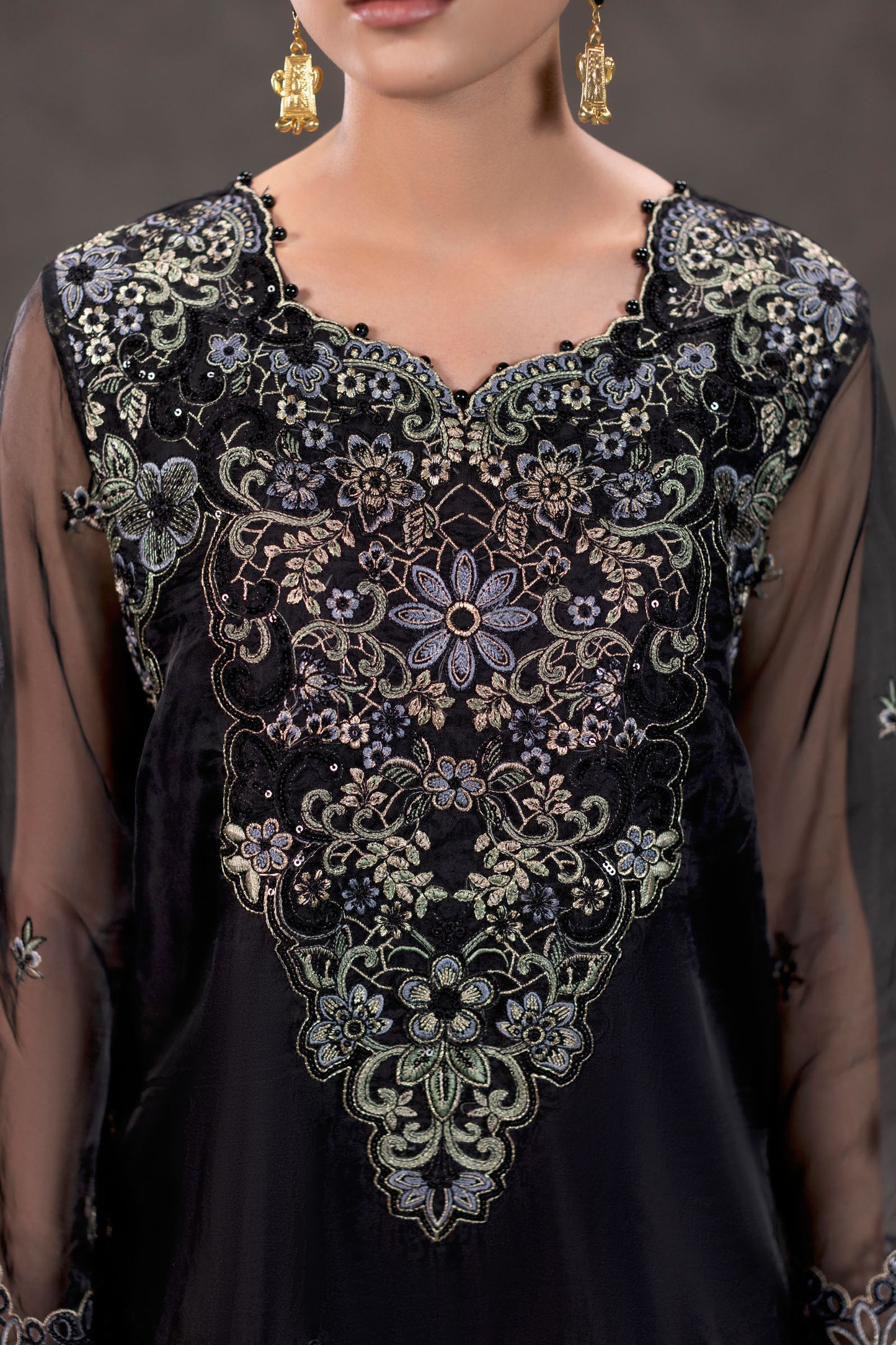 Black Embroidered Organza Suit – view 5