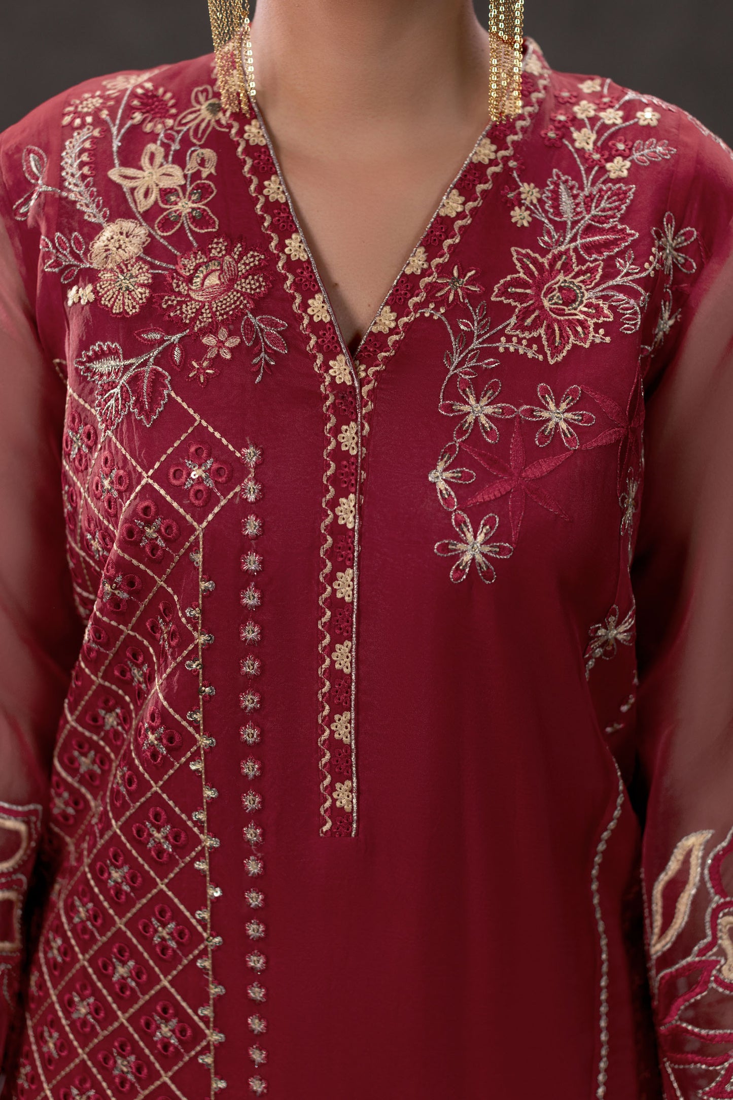 Red Embroidered Organza Suit – view 5