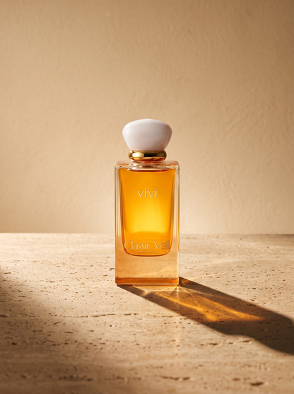 Classic Veil perfume hero shot with satin and pearls — inspired by Chanel N°5