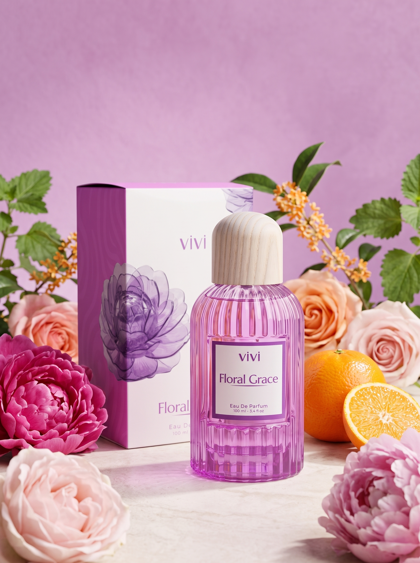 Floral Grace fragrance notes — peony, rose, osmanthus and sandalwood