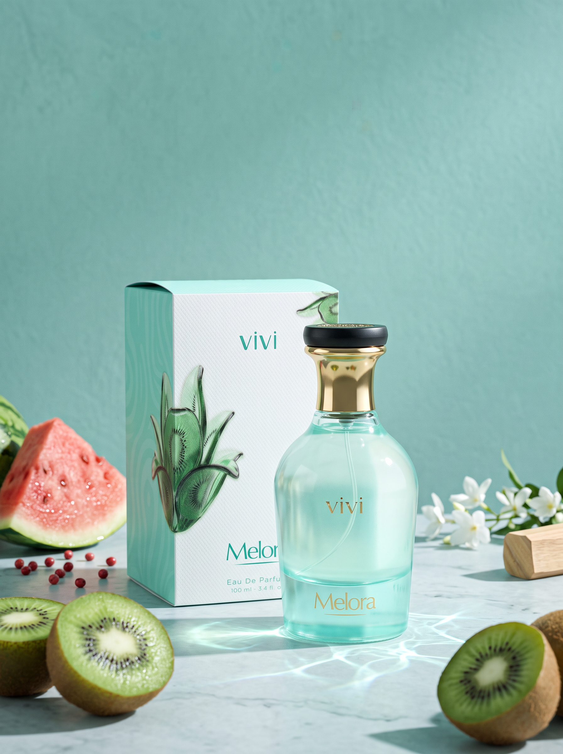 Melora fragrance notes — watermelon, kiwi, rhubarb and pink pepper