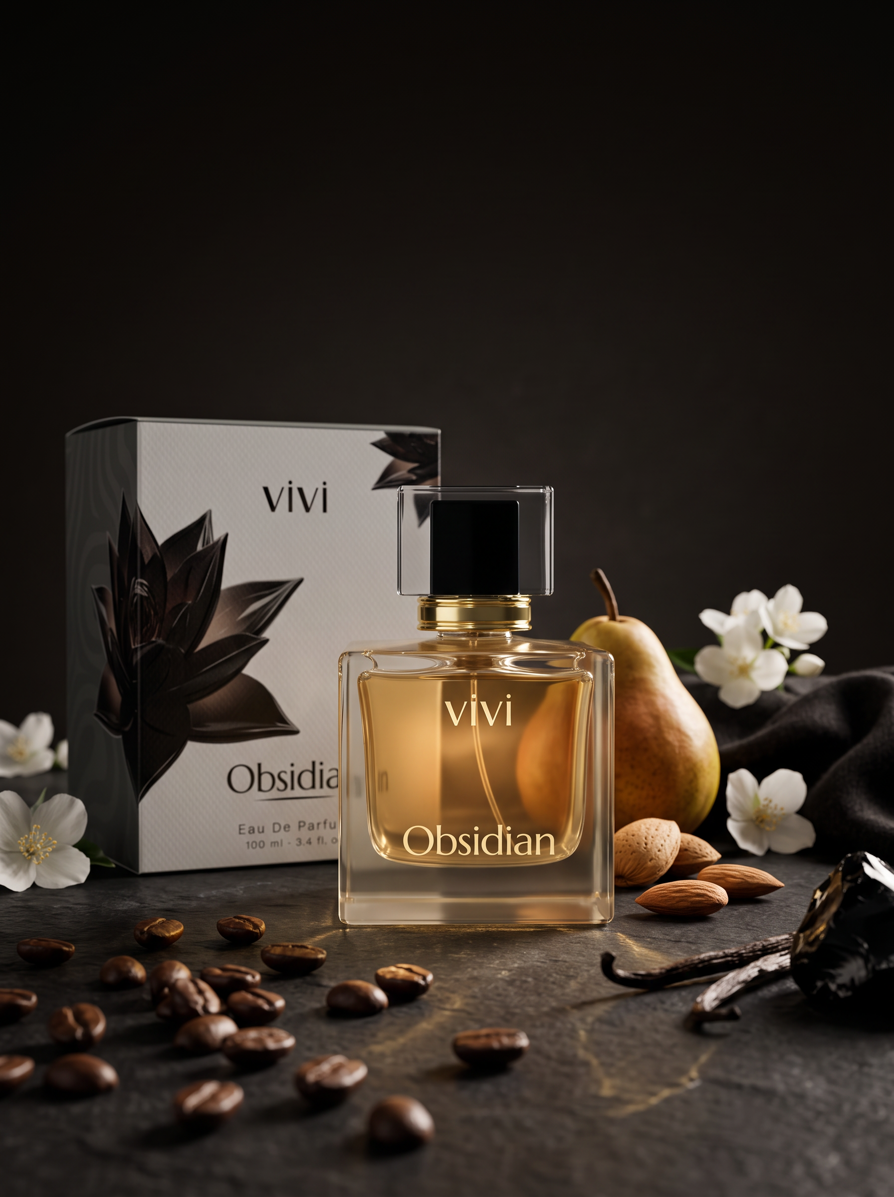 Obsidian fragrance notes — coffee, jasmine, bitter almond and vanilla