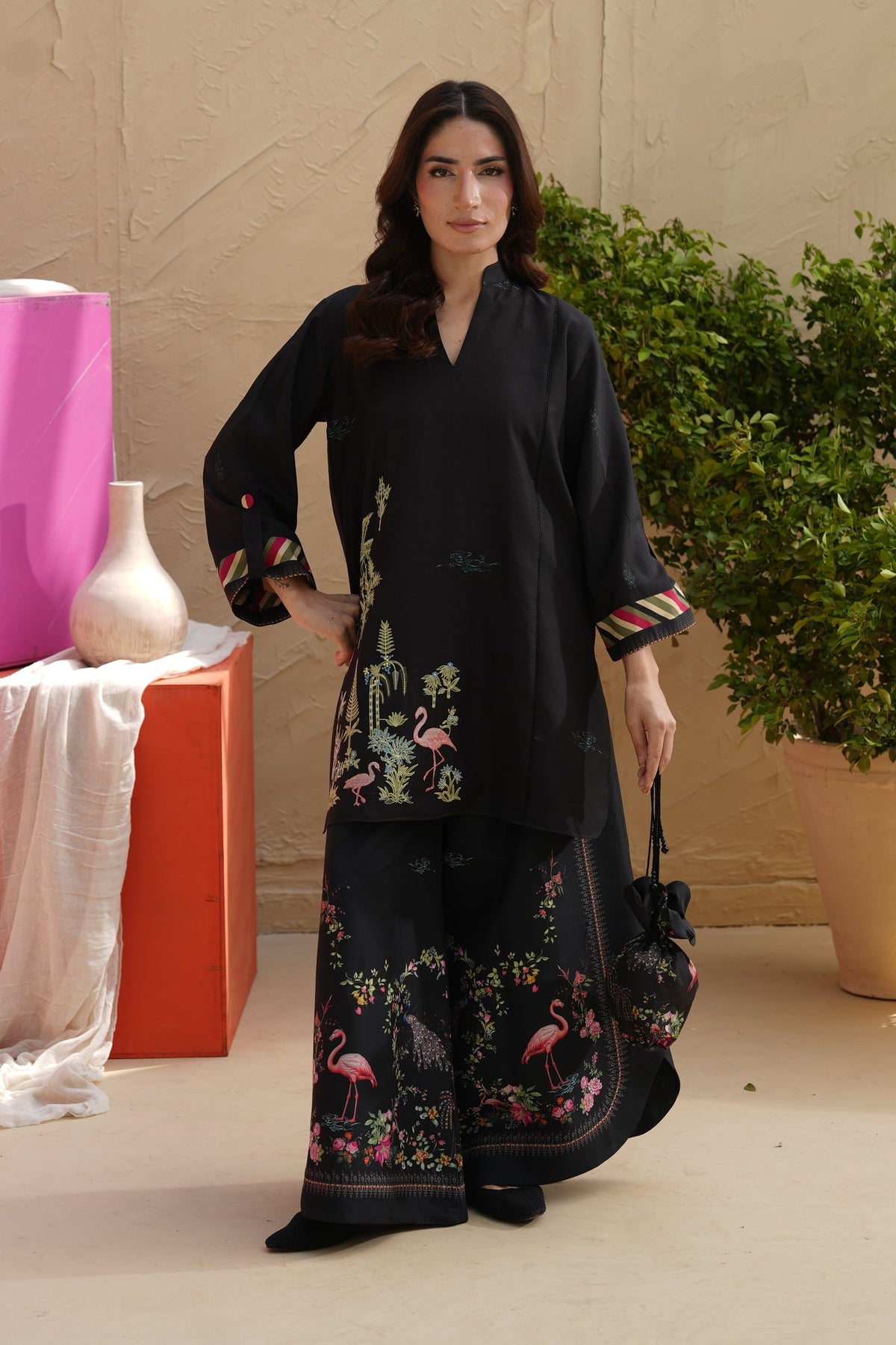 Midnight Wing Embroidered Dull Raw Silk Co-ord Set