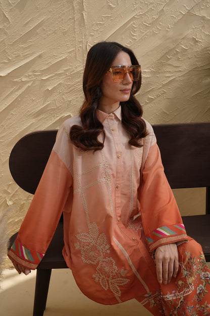 Sunset Soar Embroidered Dull Raw Silk Co-ord Set – view 2