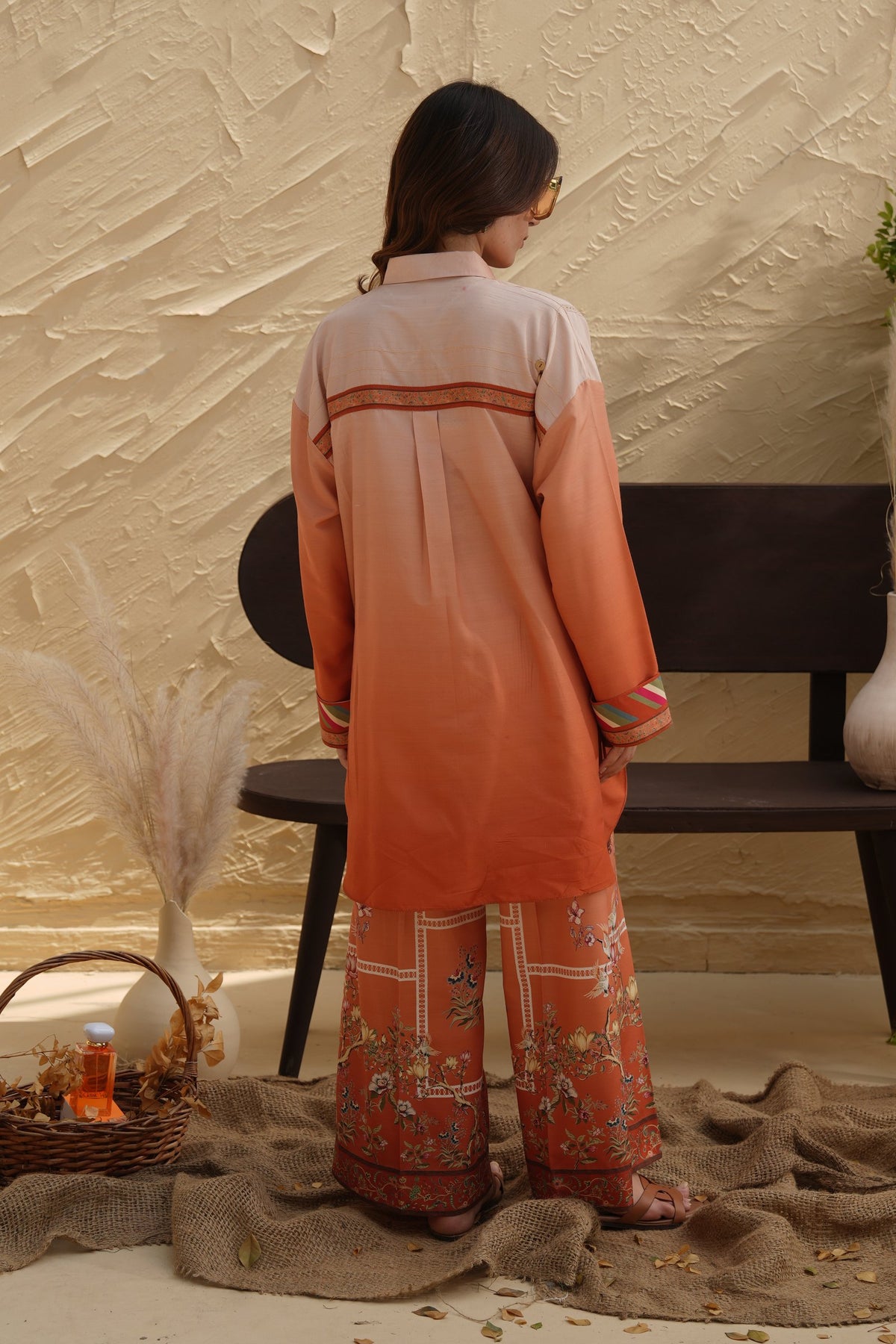Sunset Soar Embroidered Dull Raw Silk Co-ord Set – view 4