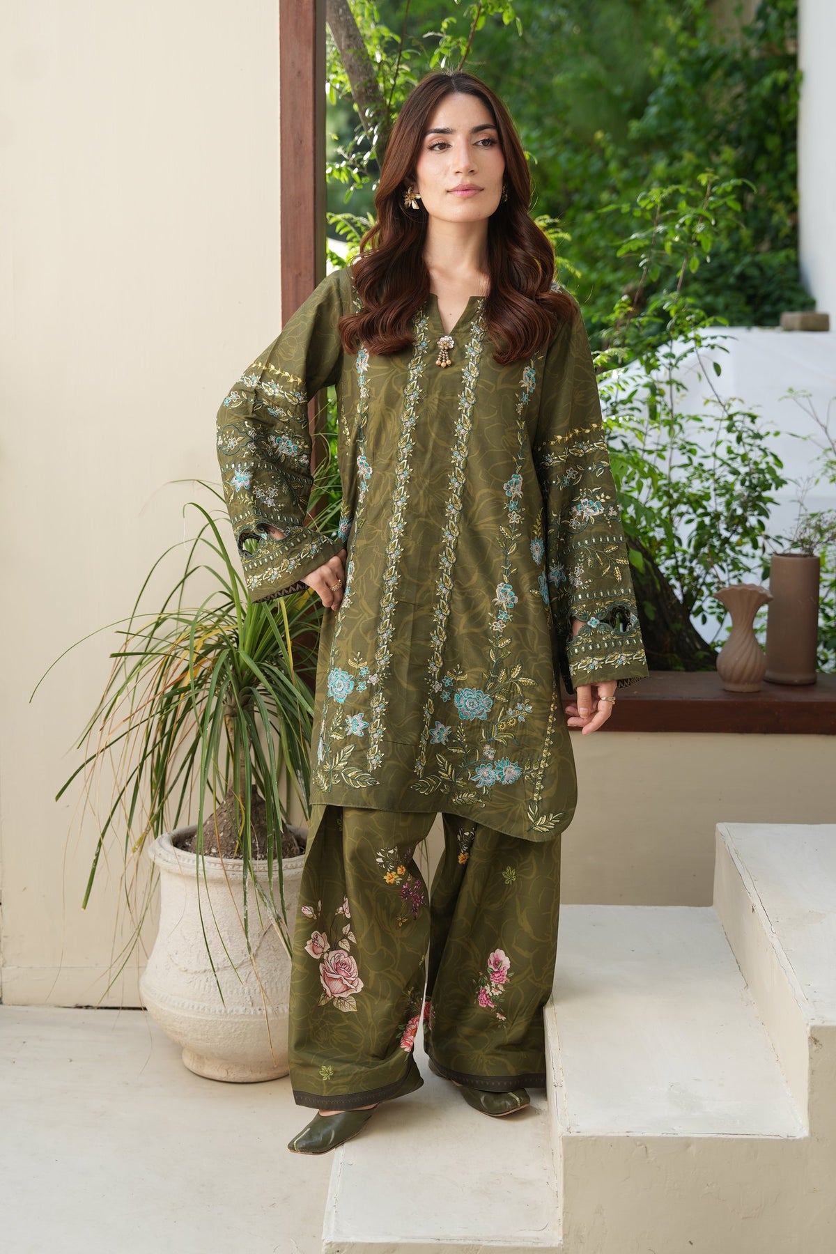 Sage Hour Embroidered Dull Raw Silk Co-ord Set