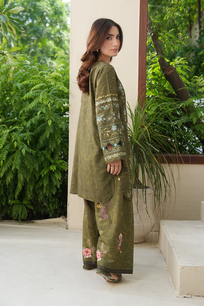 Sage Hour Embroidered Dull Raw Silk Co-ord Set – view 3