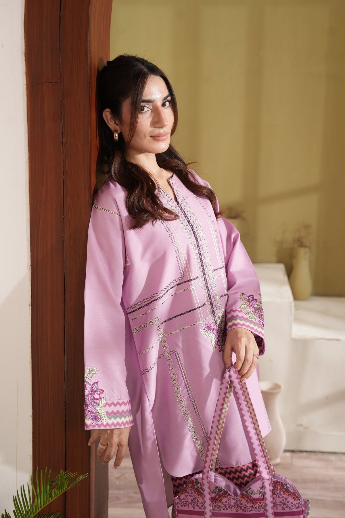 Blush Feathers Embroidered Dull Raw Silk Co-ord Set – view 2