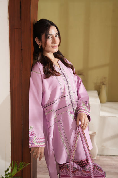 Blush Feathers Embroidered Dull Raw Silk Co-ord Set – view 2