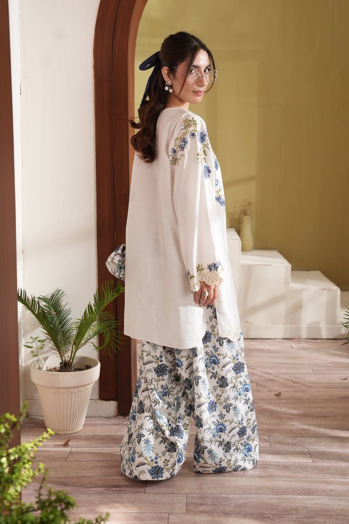 Azure Whispers Embroidered Dull Raw Silk Co-ord Set – view 2