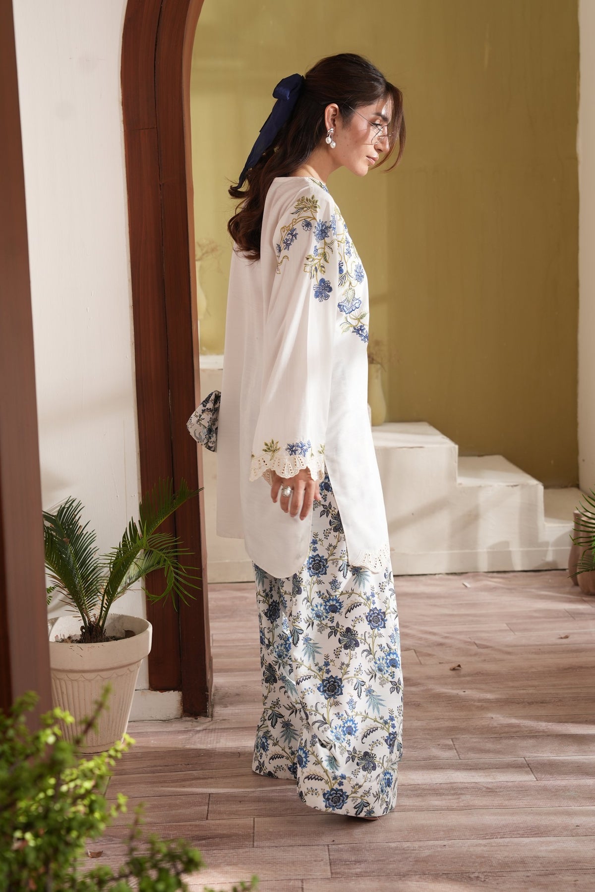 Azure Whispers Embroidered Dull Raw Silk Co-ord Set – view 3