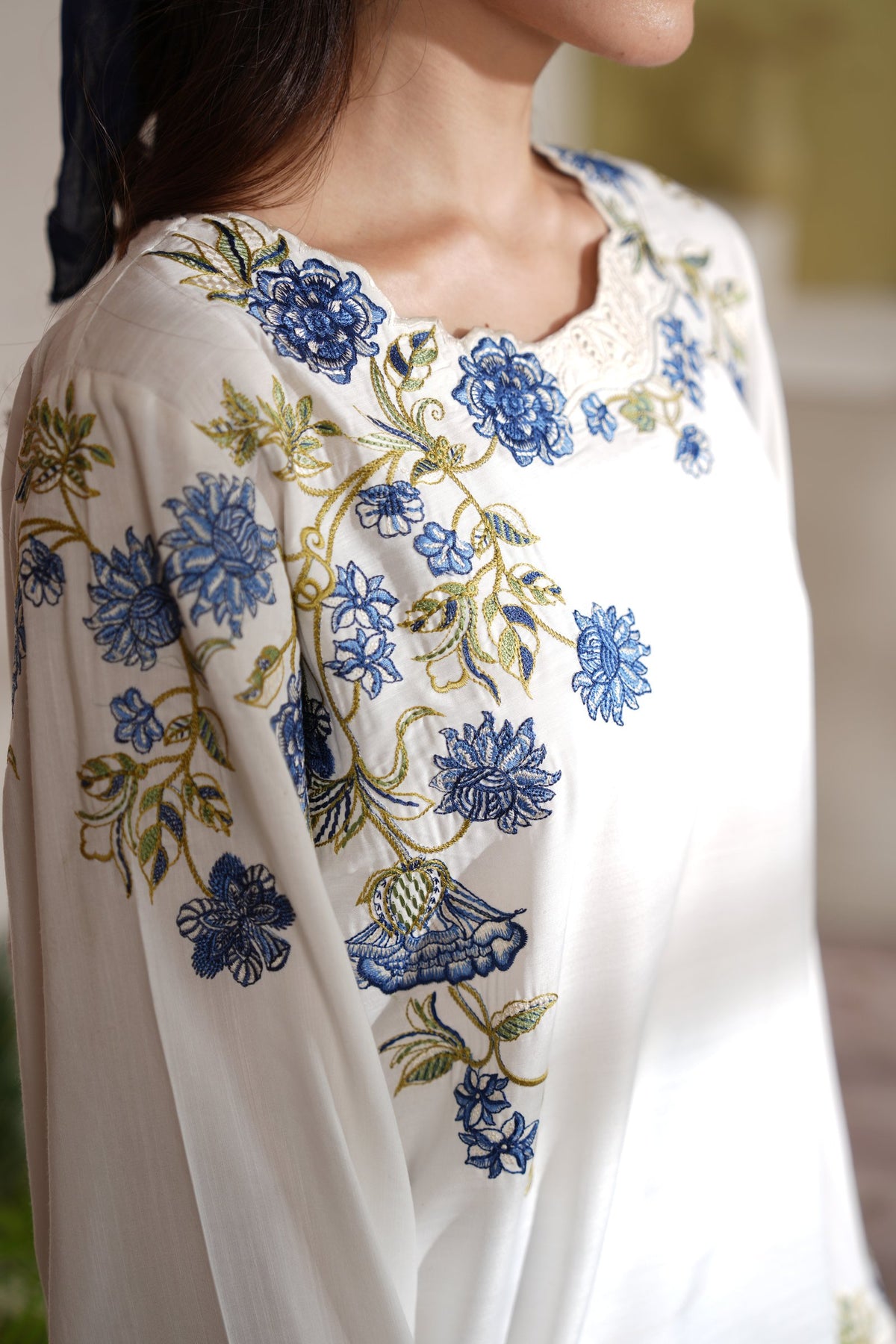 Azure Whispers Embroidered Dull Raw Silk Co-ord Set – view 5