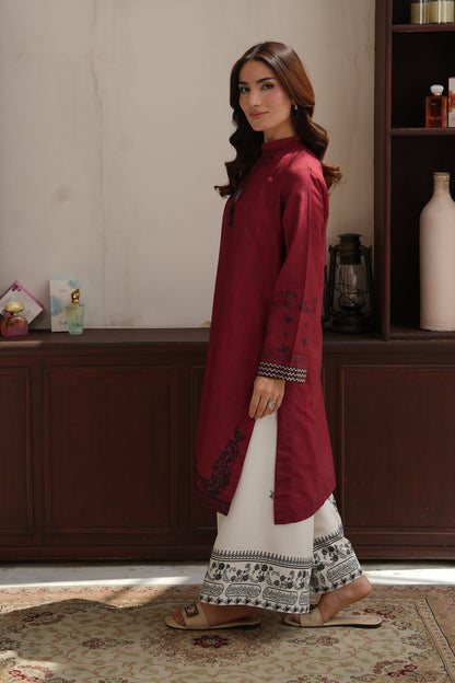 Crimson Red Embroidered Dull Raw Silk Co-ord Set – view 2