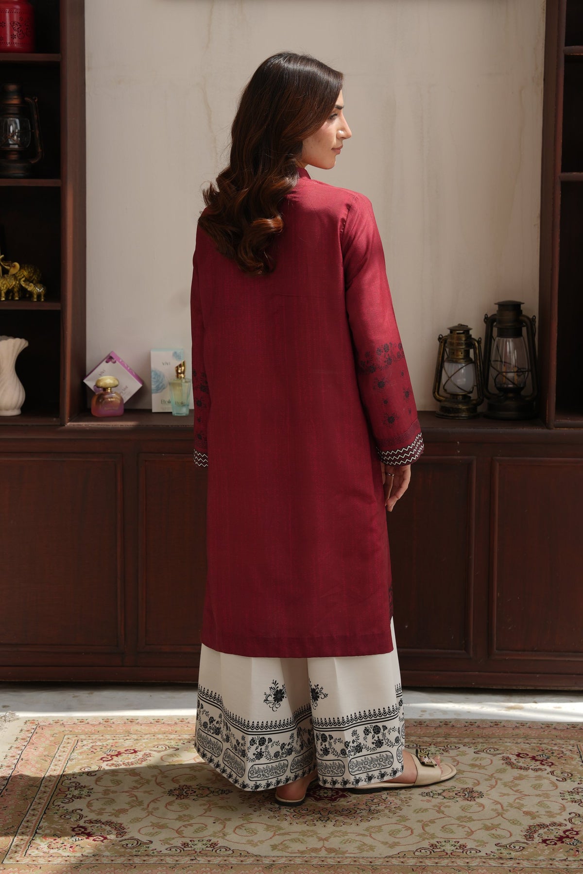 Crimson Red Embroidered Dull Raw Silk Co-ord Set – view 3