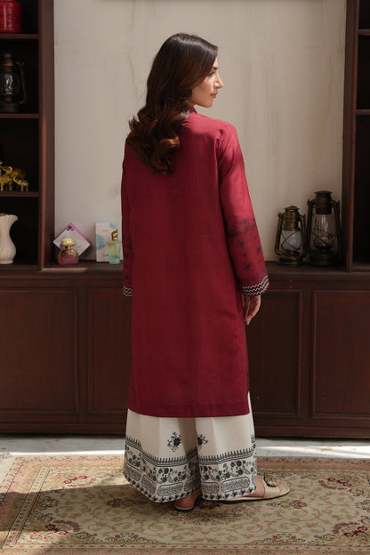 Crimson Red Embroidered Dull Raw Silk Co-ord Set – view 3