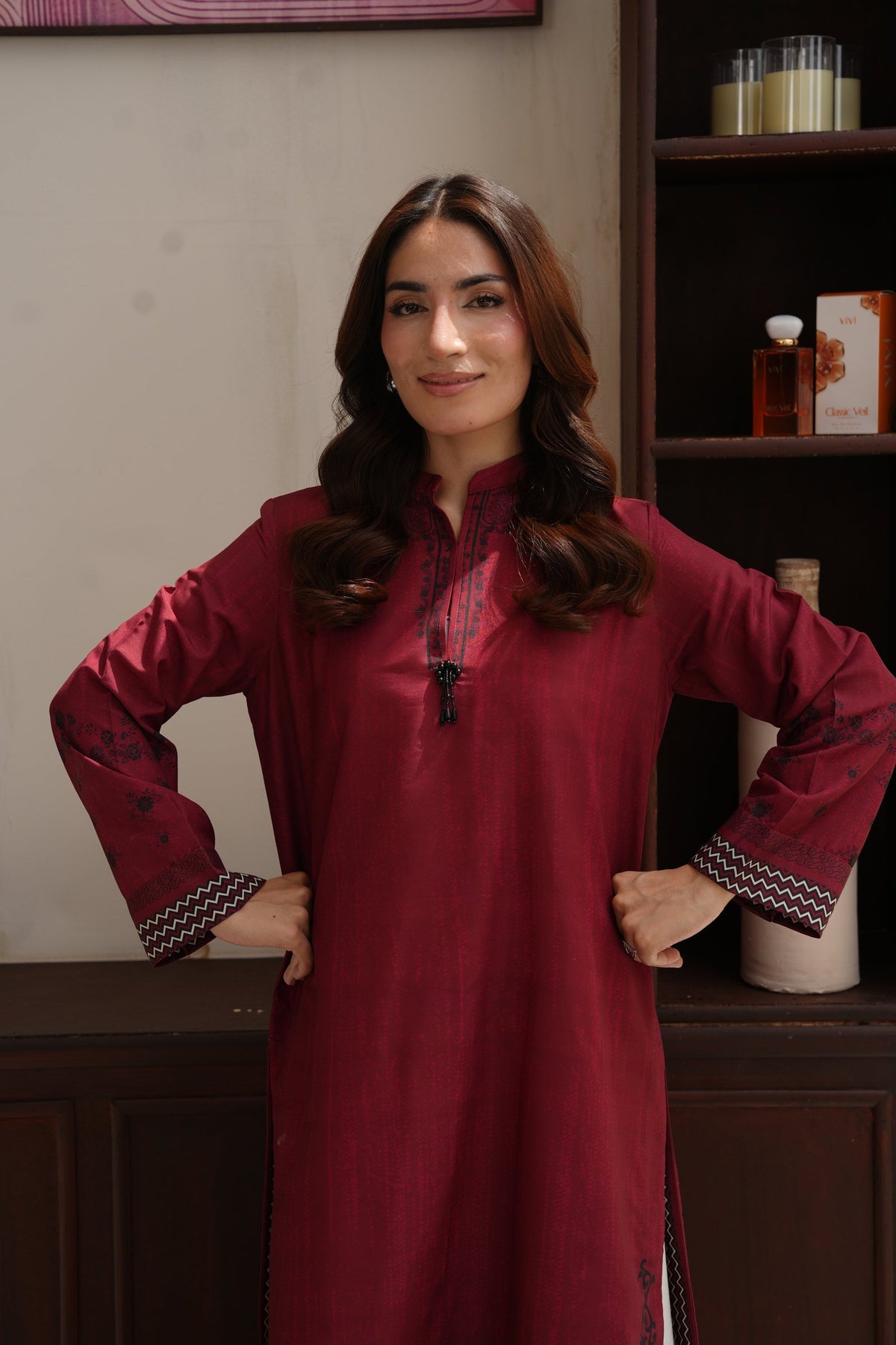 Crimson Red Embroidered Dull Raw Silk Co-ord Set – view 4