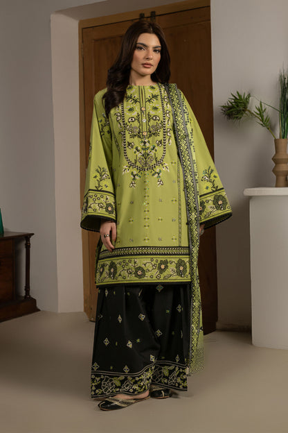 Parrot Green Embroidered Cambric Cotton Suit – view 1
