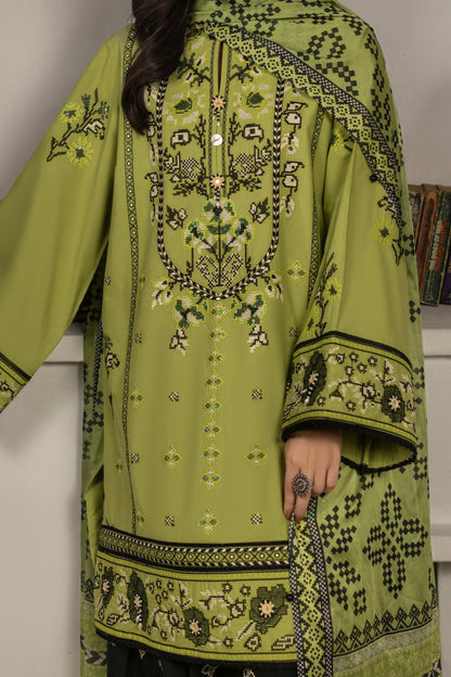 Parrot Green Embroidered Cambric Cotton Suit – view 4
