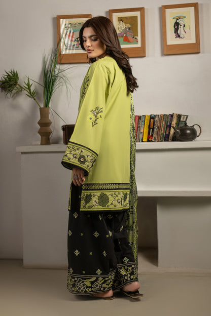 Parrot Green Embroidered Cambric Cotton Suit – view 5