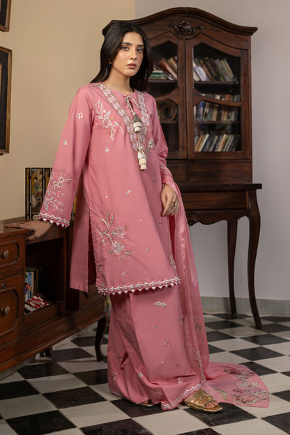 Crepe Pink Embroidered Cambric Cotton Suit – view 1