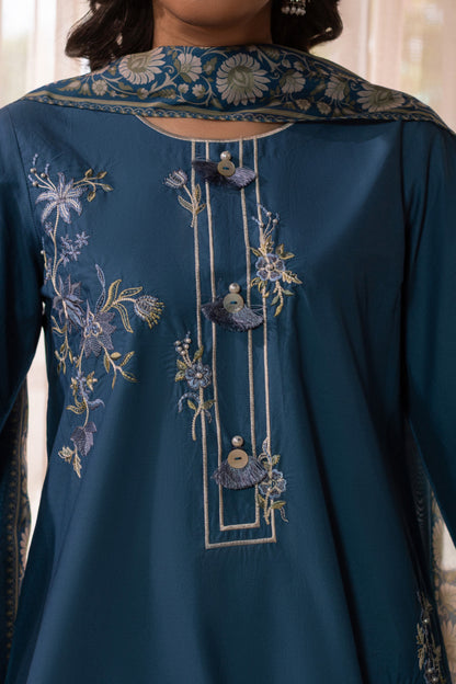 Steel Blue Embroidered Cambric Cotton Suit – view 2