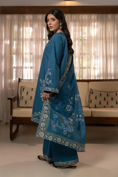 Steel Blue Embroidered Cambric Cotton Suit – view 4