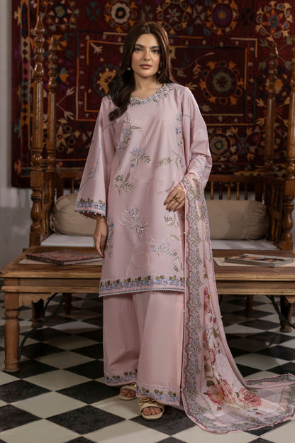 Baby Pink Embroidered Cambric Cotton Suit