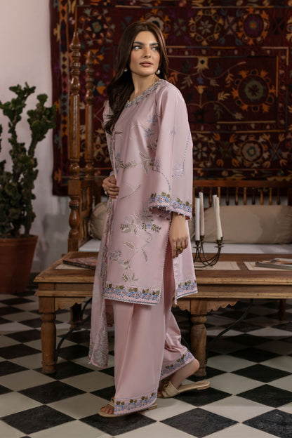 Baby Pink Embroidered Cambric Cotton Suit – view 1