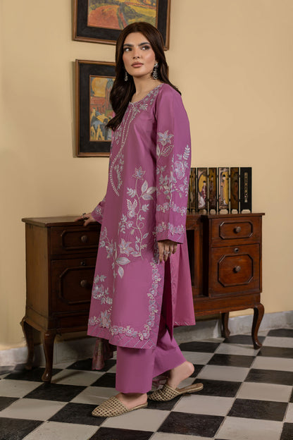 Candy Pink Embroidered Cambric Cotton Suit – view 1
