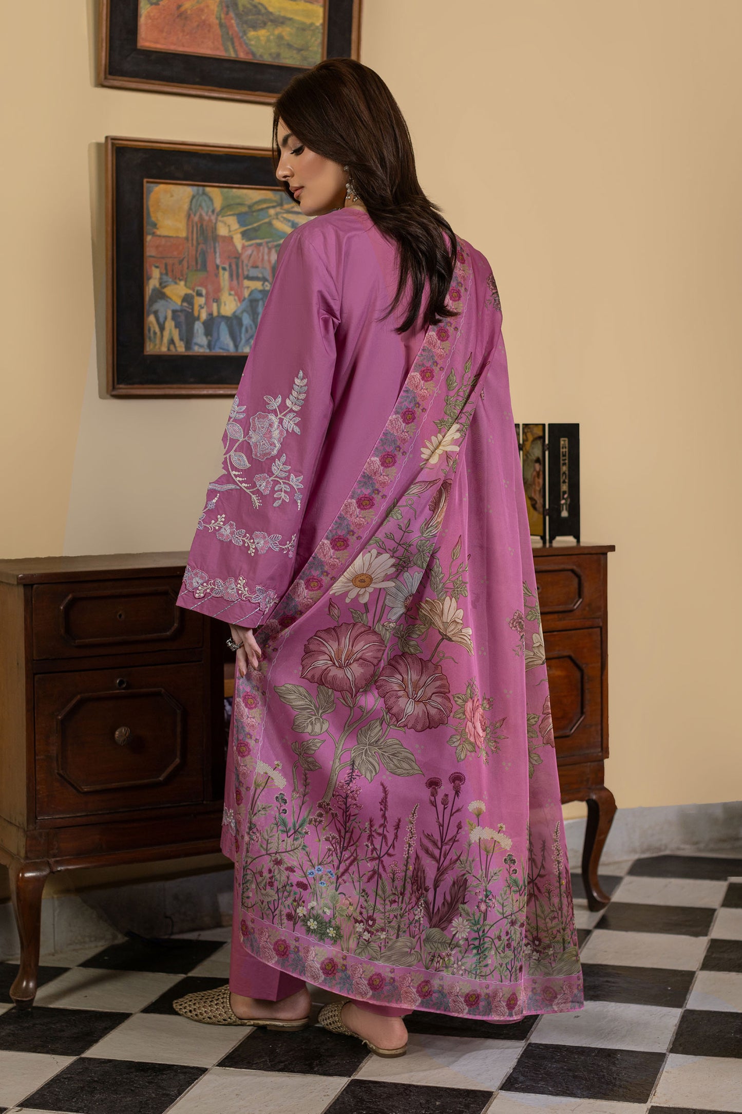 Candy Pink Embroidered Cambric Cotton Suit – view 2