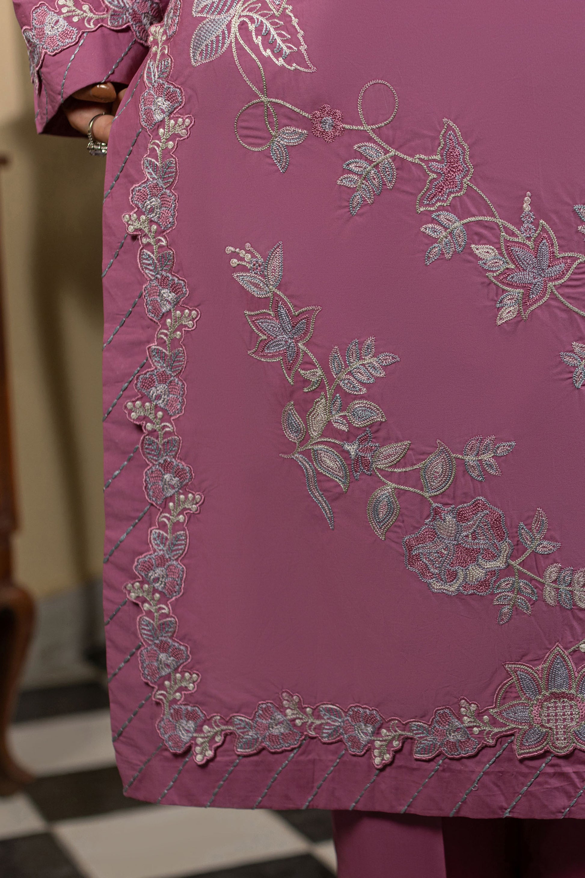 Candy Pink Embroidered Cambric Cotton Suit – view 3