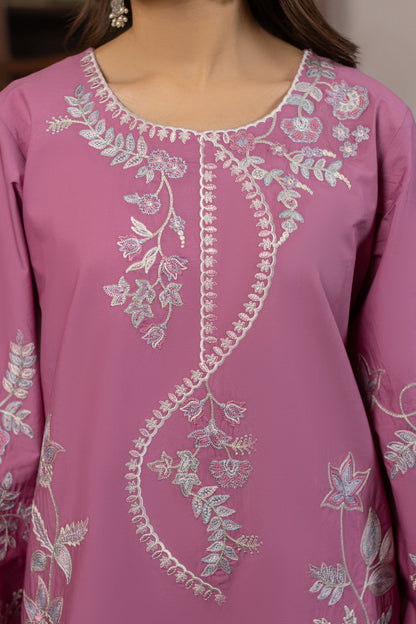 Candy Pink Embroidered Cambric Cotton Suit – view 5