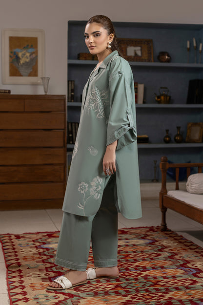 Ocean Green Embroidered Cambric Cotton Suit – view 1