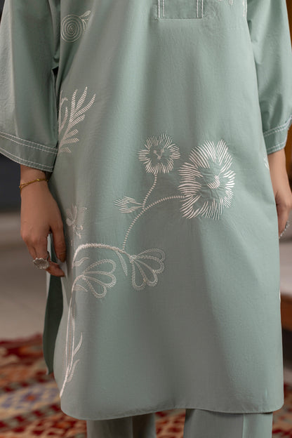 Ocean Green Embroidered Cambric Cotton Suit – view 4