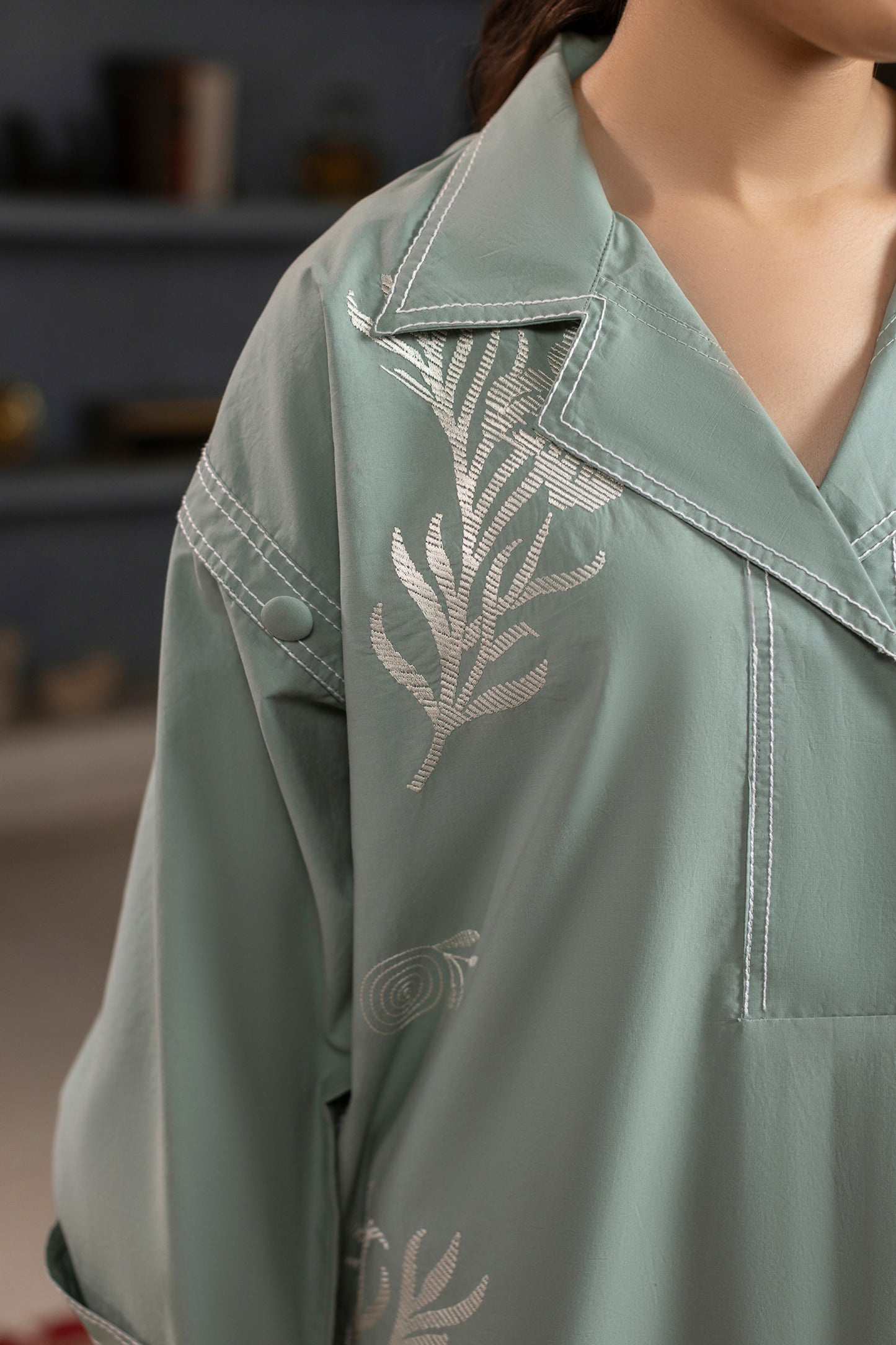 Ocean Green Embroidered Cambric Cotton Suit – view 5