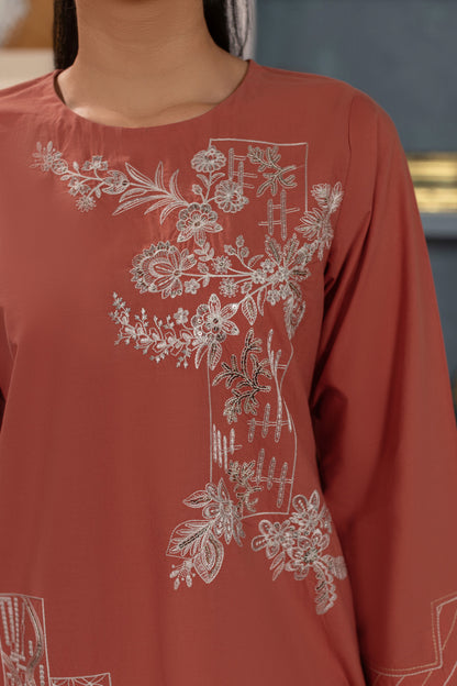Dusty Orange Embroidered Cambric Cotton Suit – view 3