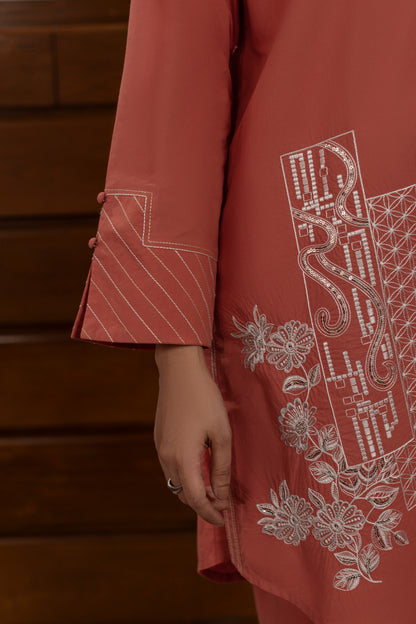 Dusty Orange Embroidered Cambric Cotton Suit – view 4