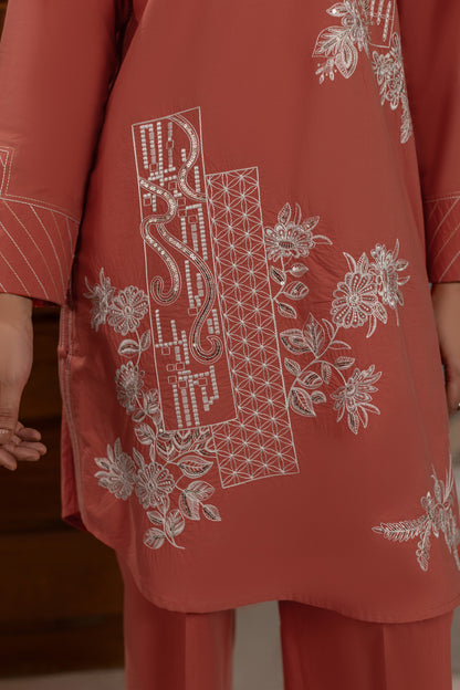 Dusty Orange Embroidered Cambric Cotton Suit – view 5