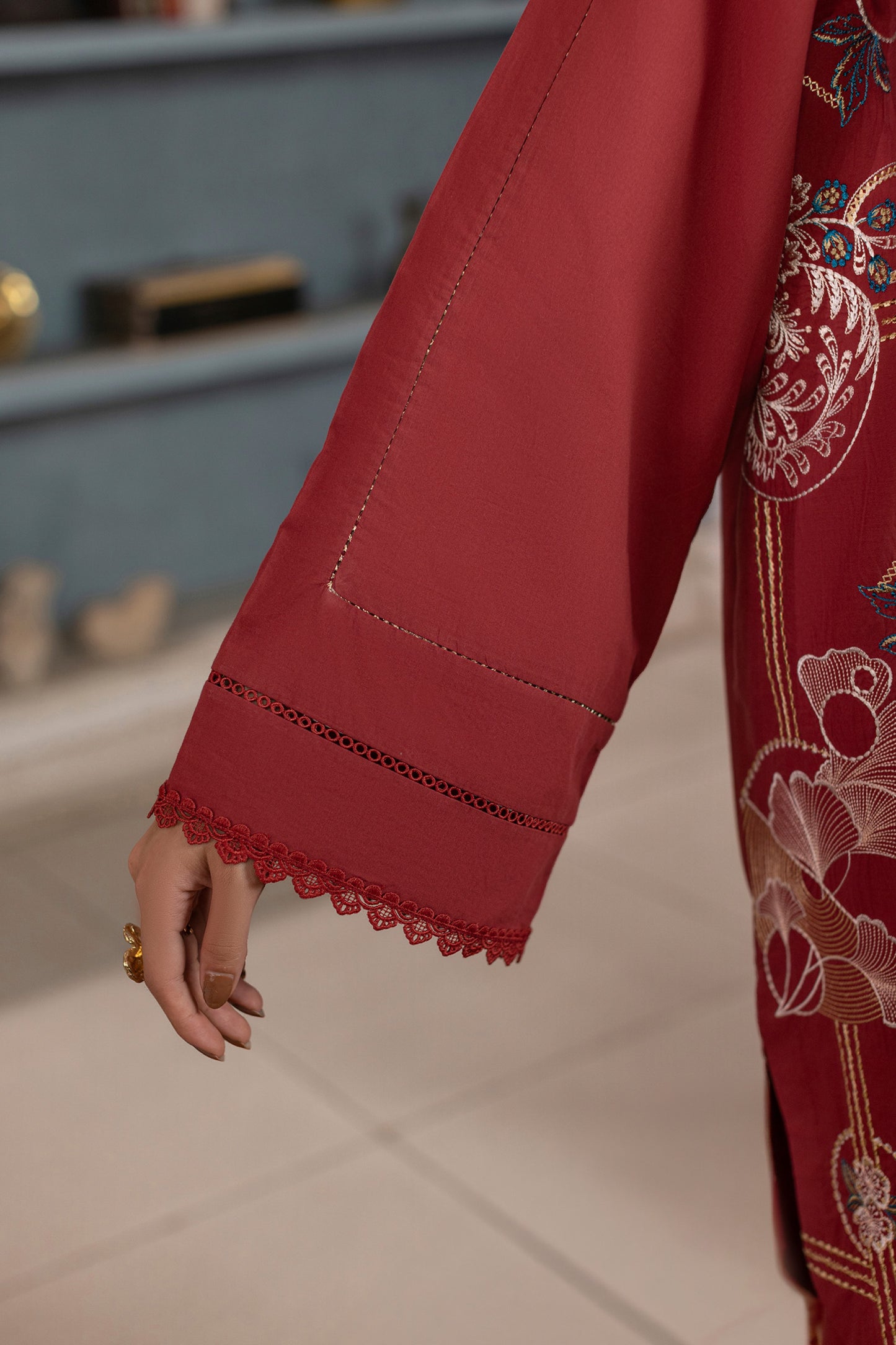 Garnet Embroidered Cambric Cotton Suit – view 3