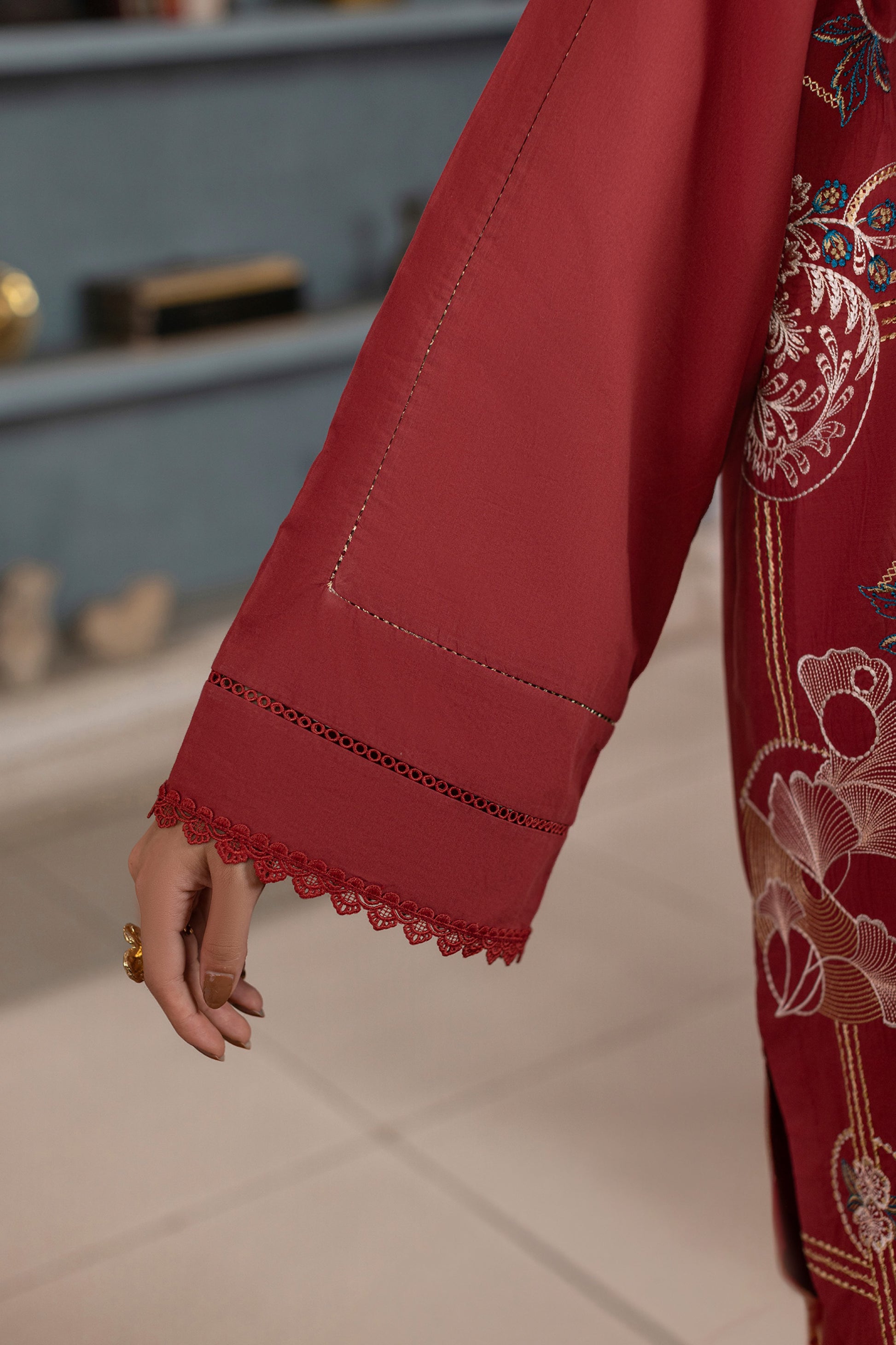 Garnet Embroidered Cambric Cotton Suit – view 3