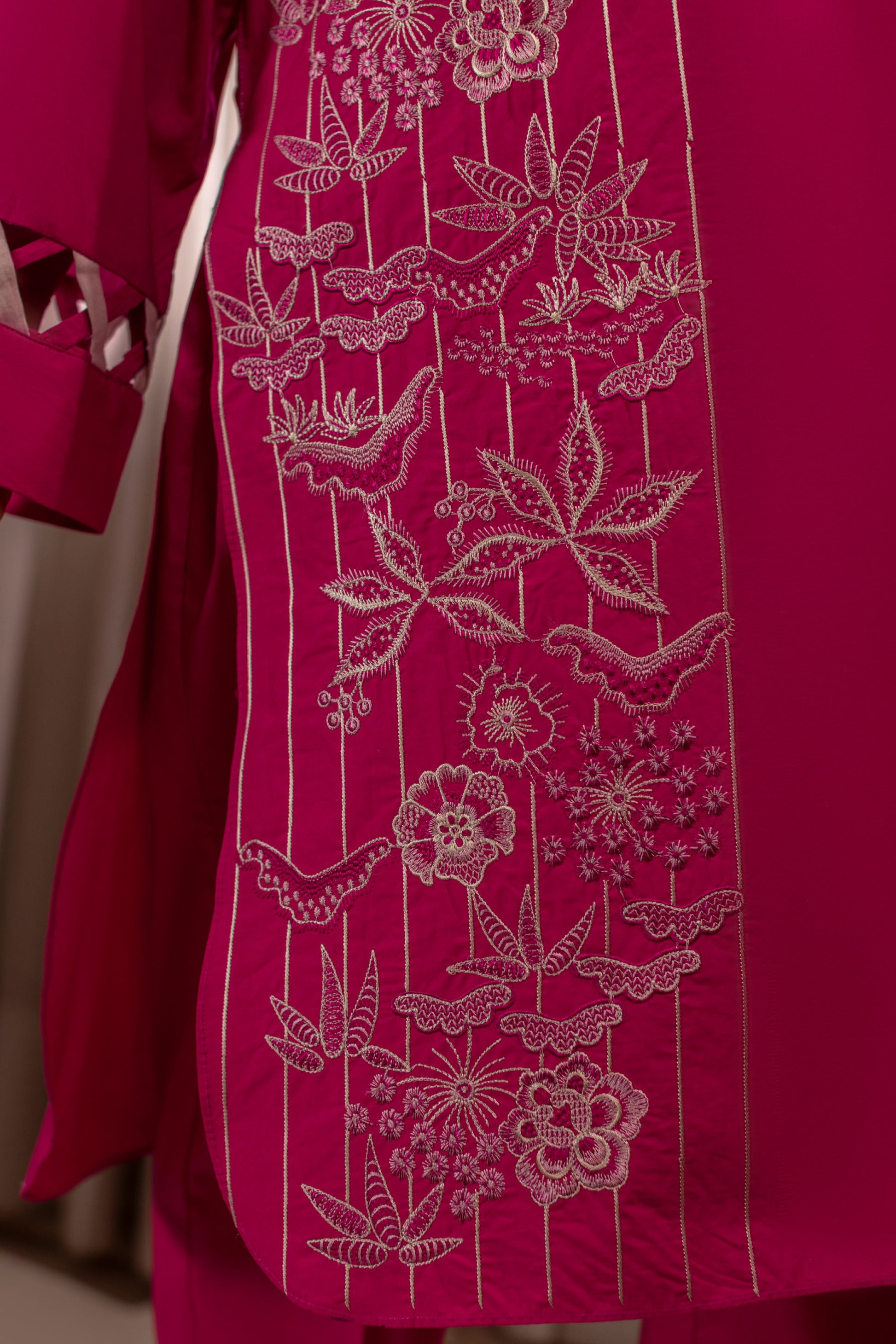 Bright Pink Embroidered Cambric Cotton Suit – view 3