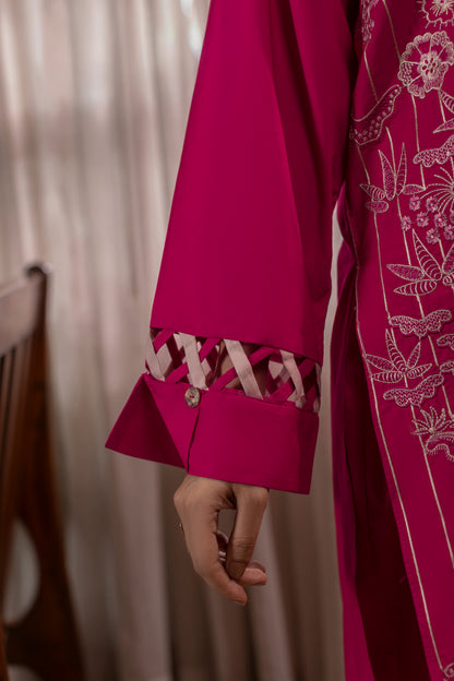Bright Pink Embroidered Cambric Cotton Suit – view 4