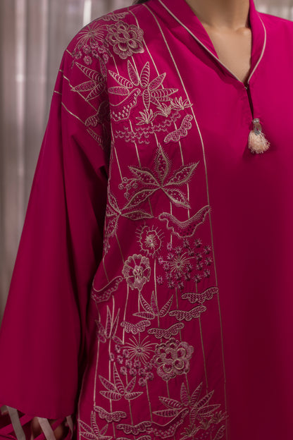Bright Pink Embroidered Cambric Cotton Suit – view 5