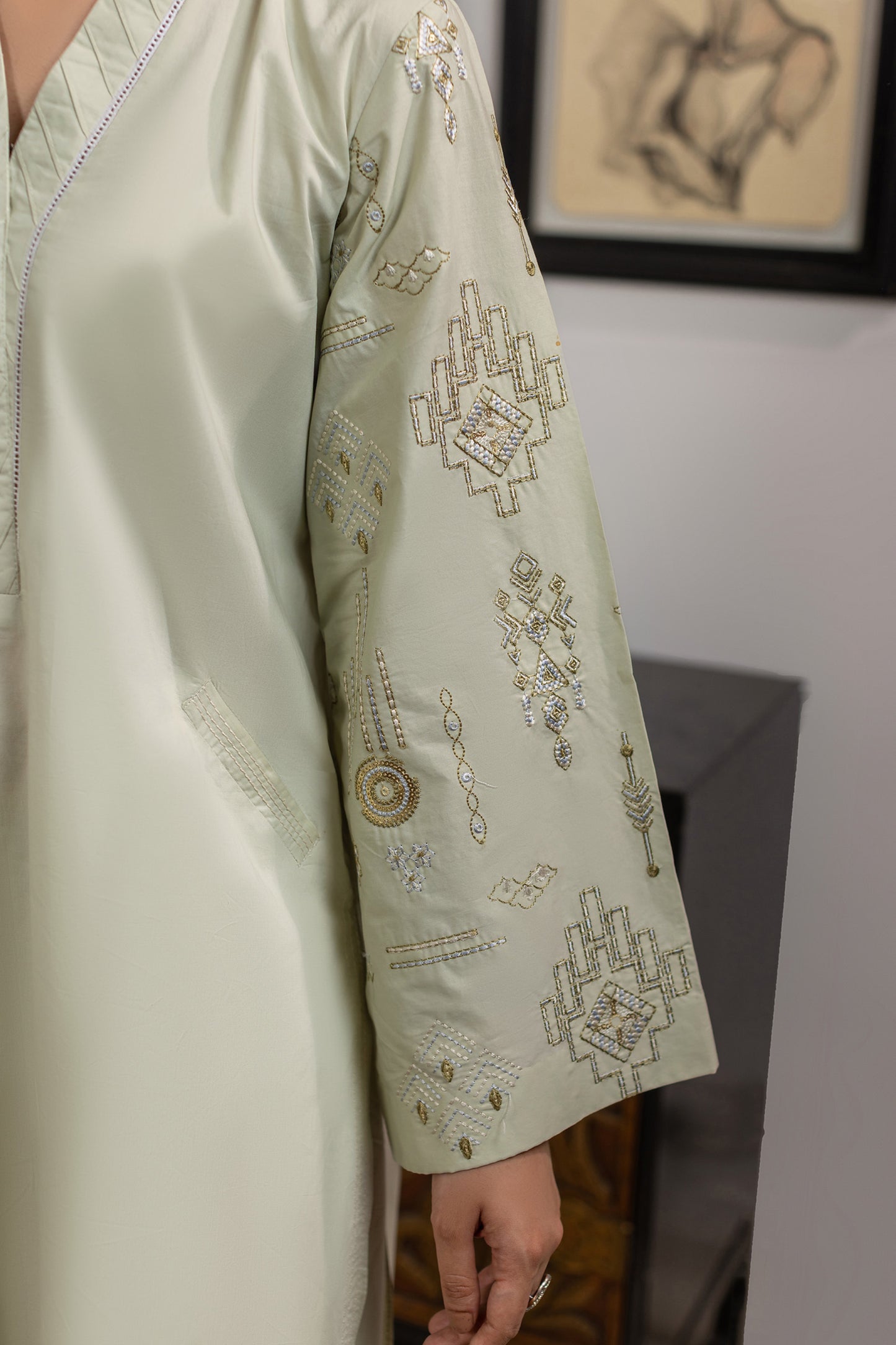Pistachio Embroidered Cambric Cotton Suit – view 4