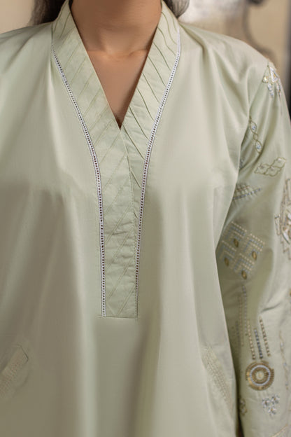Pistachio Embroidered Cambric Cotton Suit – view 5