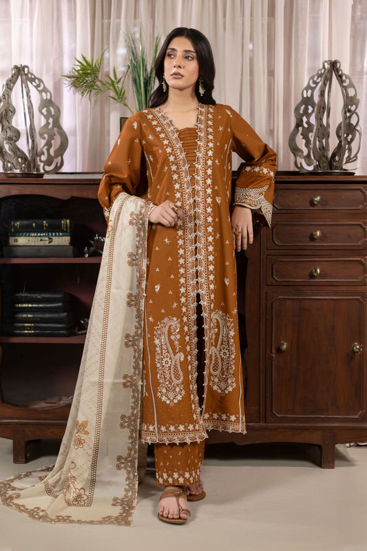 Sepia Embroidered Cambric Cotton Suit