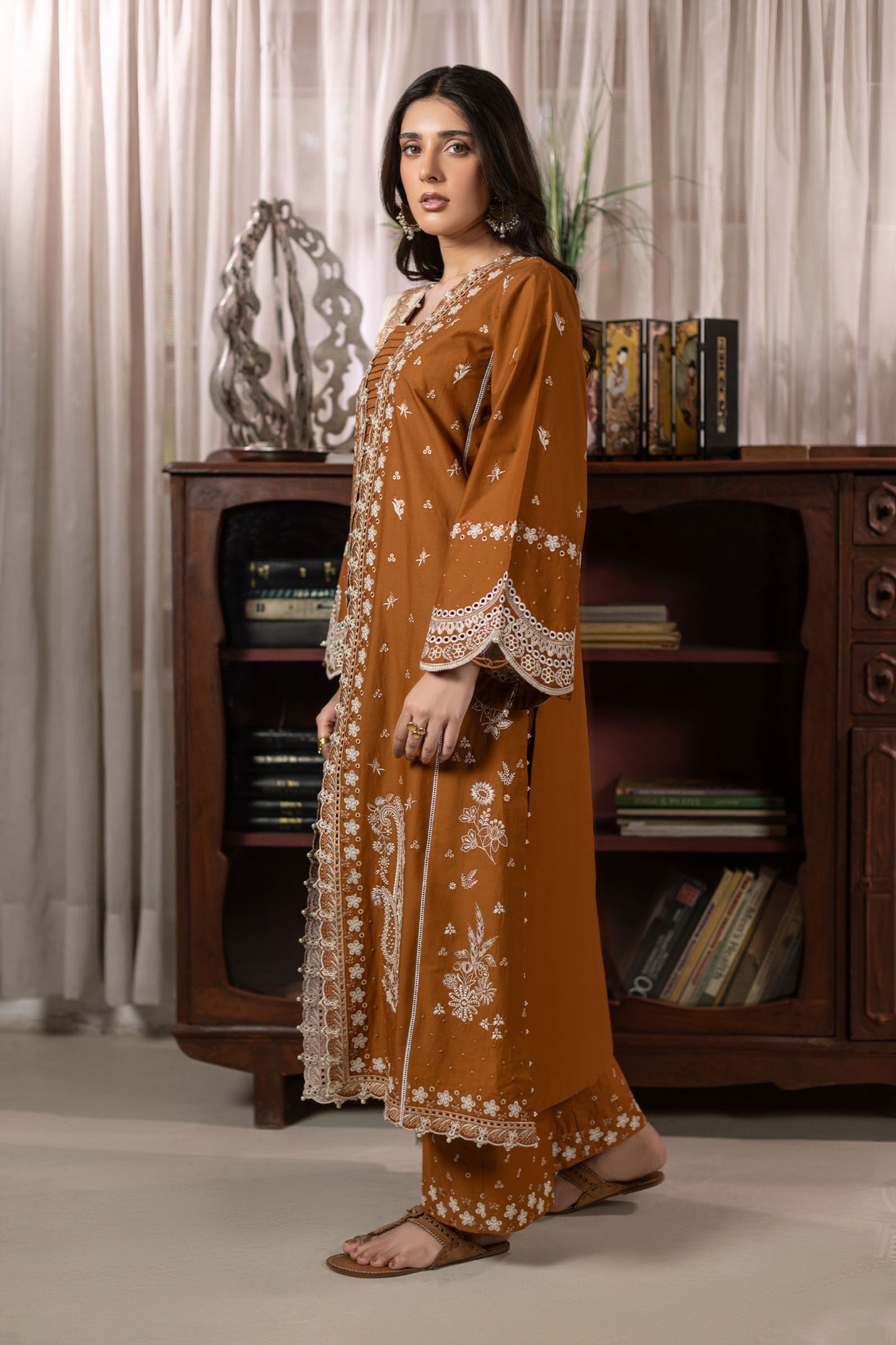 Sepia Embroidered Cambric Cotton Suit – view 1